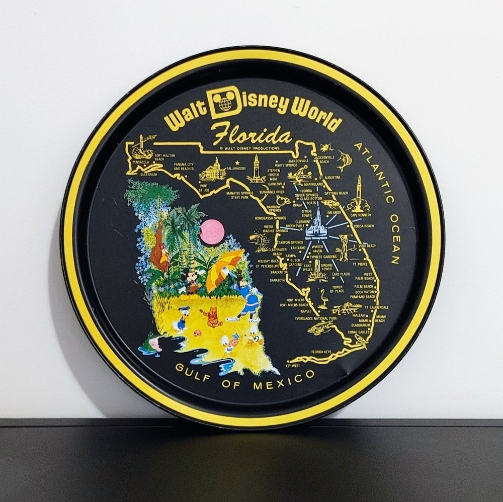 Vintage Walt Disney World Florida Souvenir Metal Tray